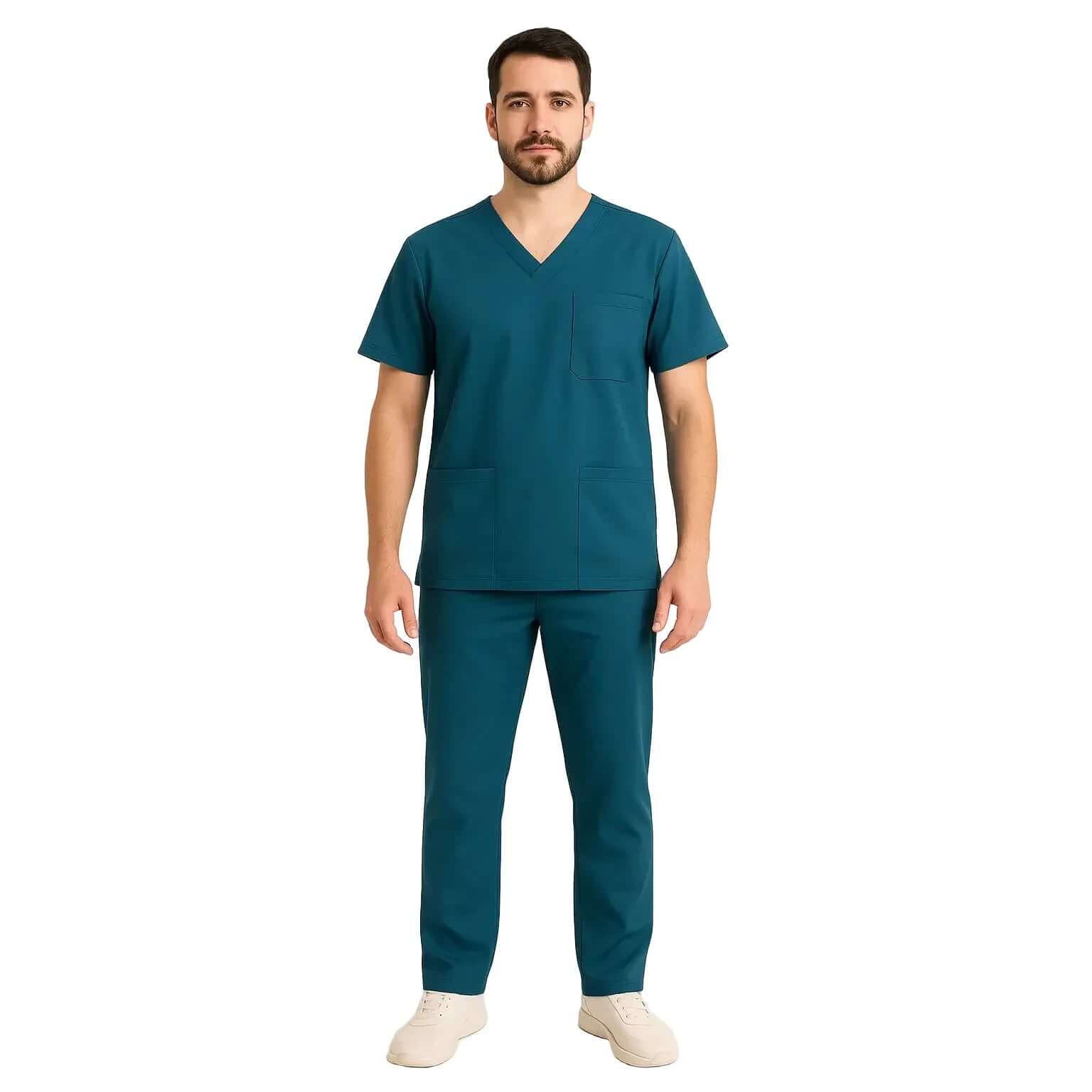 Costum medical elastic daniel, din material elastic, confortabil și flexibil, cu croi modern.