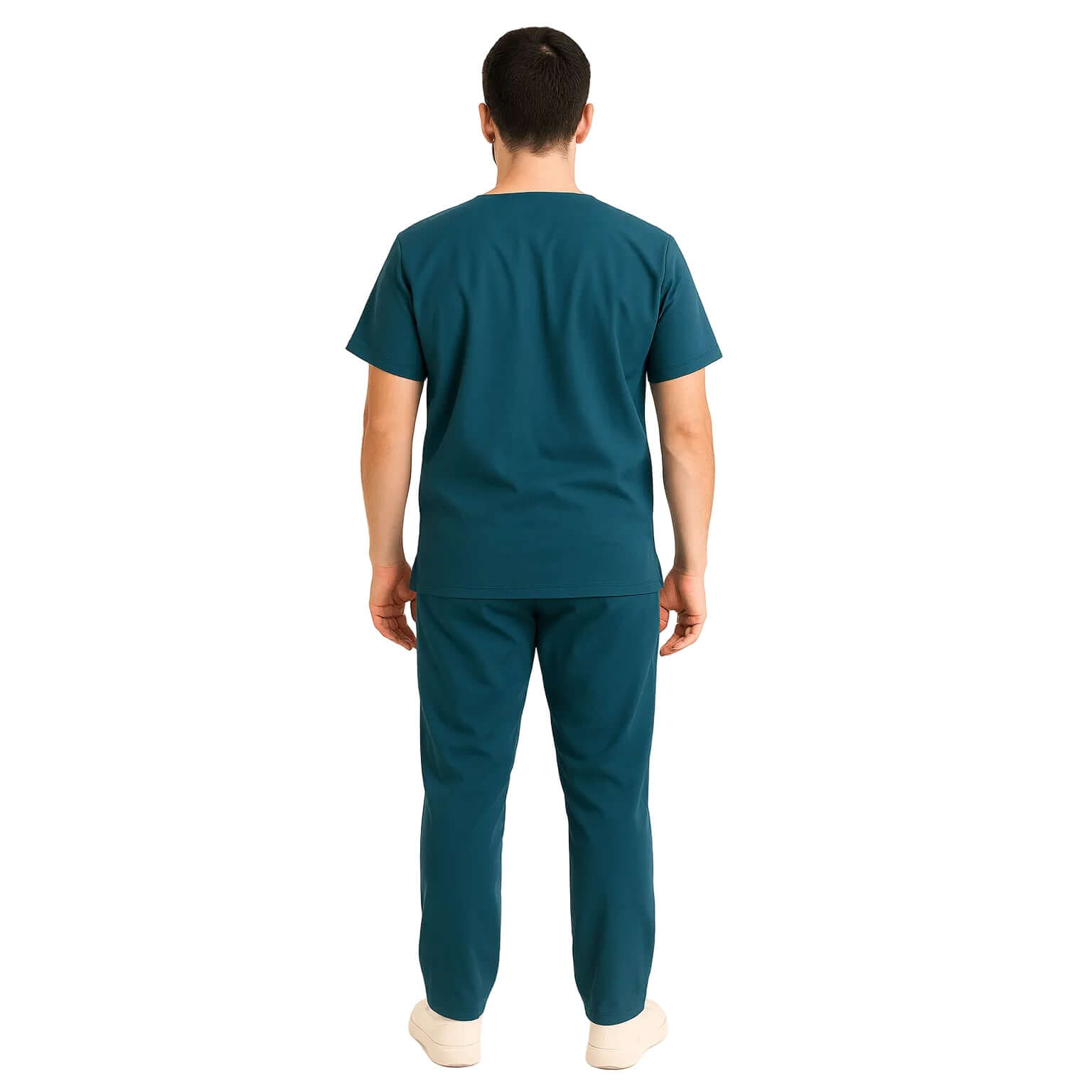 Costum medical elastic Daniel, model modern, văzut din spate, material confortabil și flexibil.
