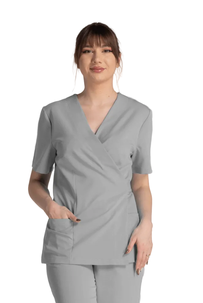 Bluza Elastica Bianca - bluză ergonomică gri cu buzunare, sistem de ajustare și croială premium.