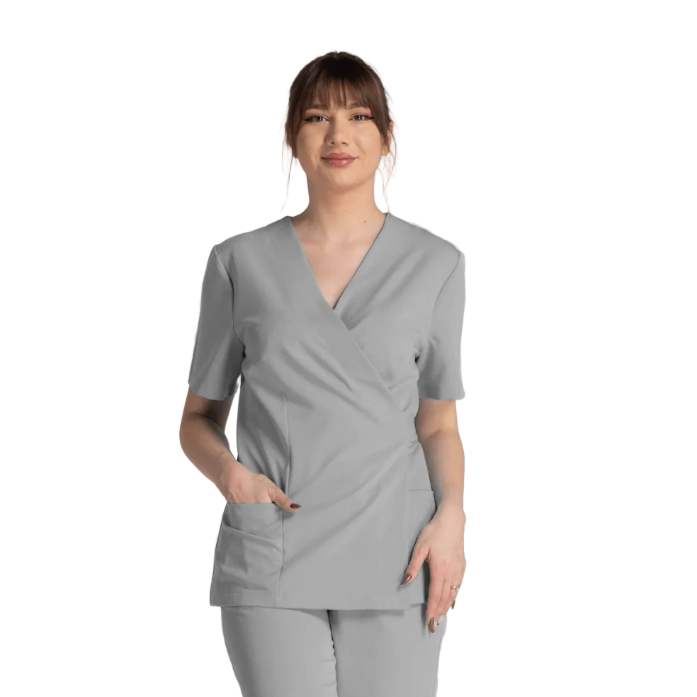 Bluza Elastica Bianca - bluză ergonomică gri cu buzunare, sistem de ajustare și croială premium.