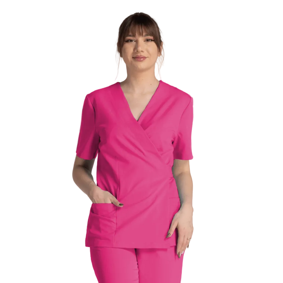 Bluza Elastica Bianca in roz, design ergonomic cu buzunare laterale pentru confort maxim.