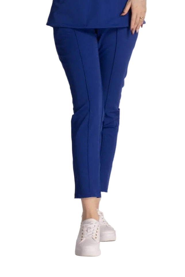 Pantaloni Elastici Elise, pantaloni medicali elastici blue, eleganți și confortabili pentru mediu profesional.