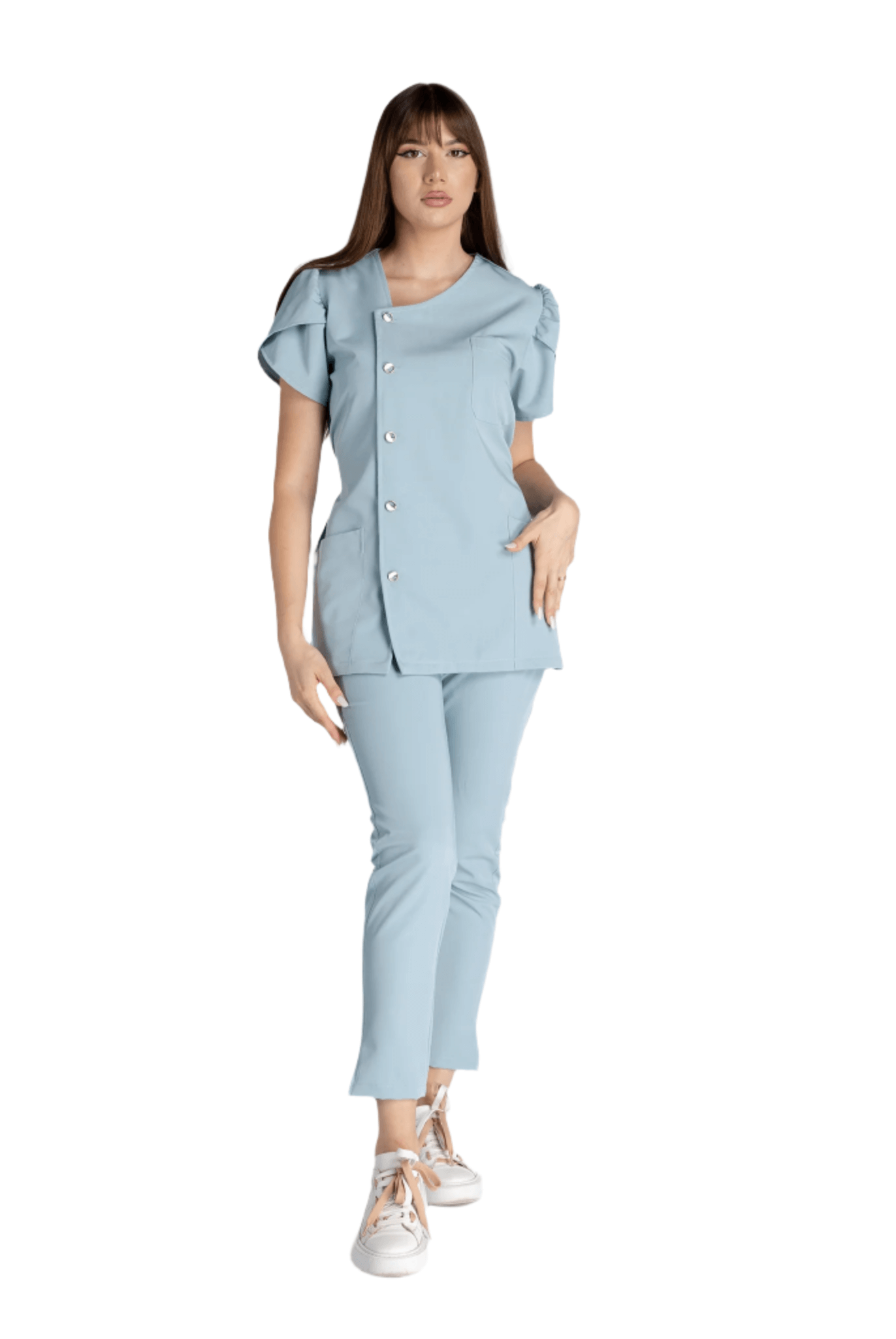 Costum Premium Elastic Sofia, elegant si confortabil, cu design sofisticat si nasturi atractivi.