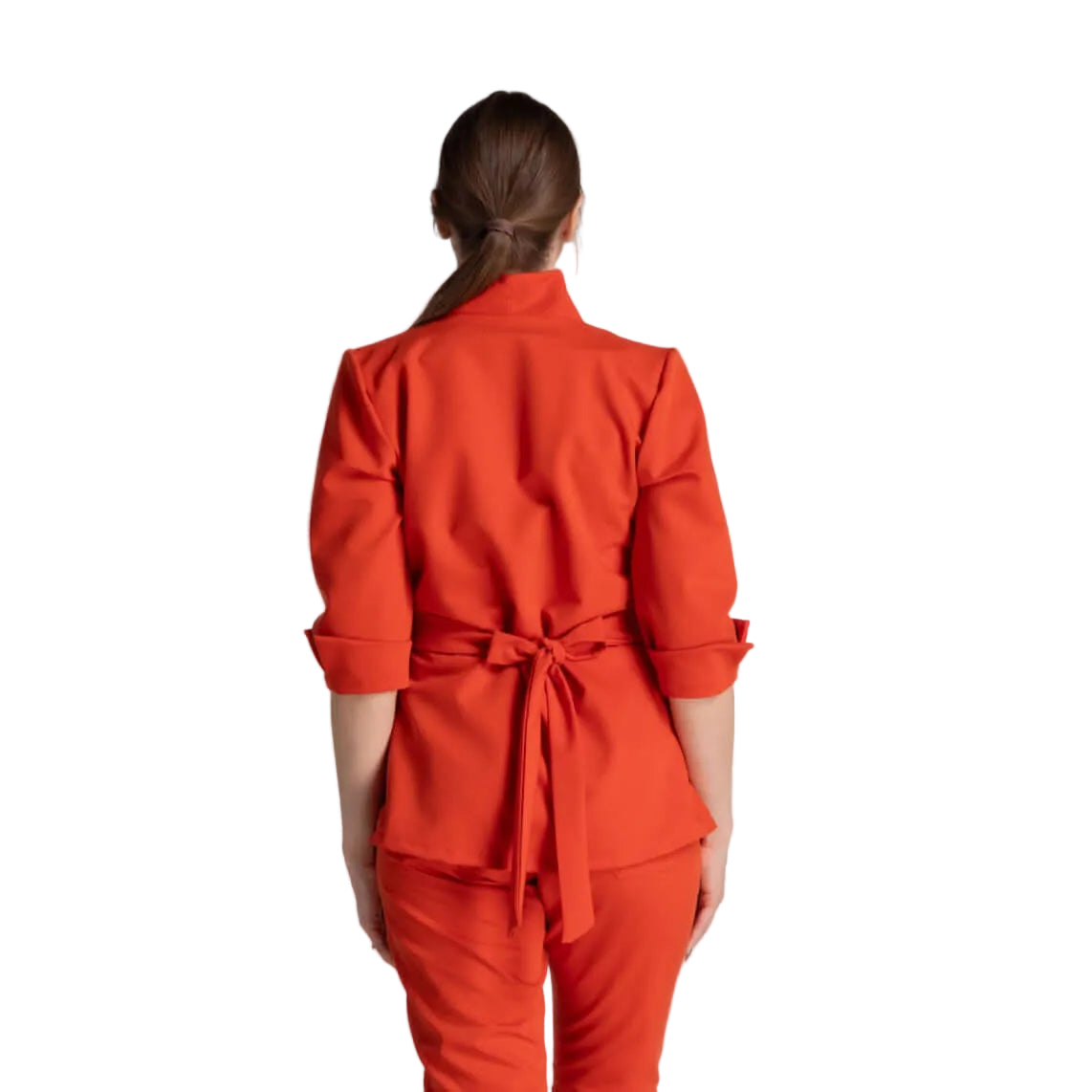 Bluza Elastica Elise, vedere din spate, model elegant, culoare roșie, potrivită pentru profesioniștii medicali.