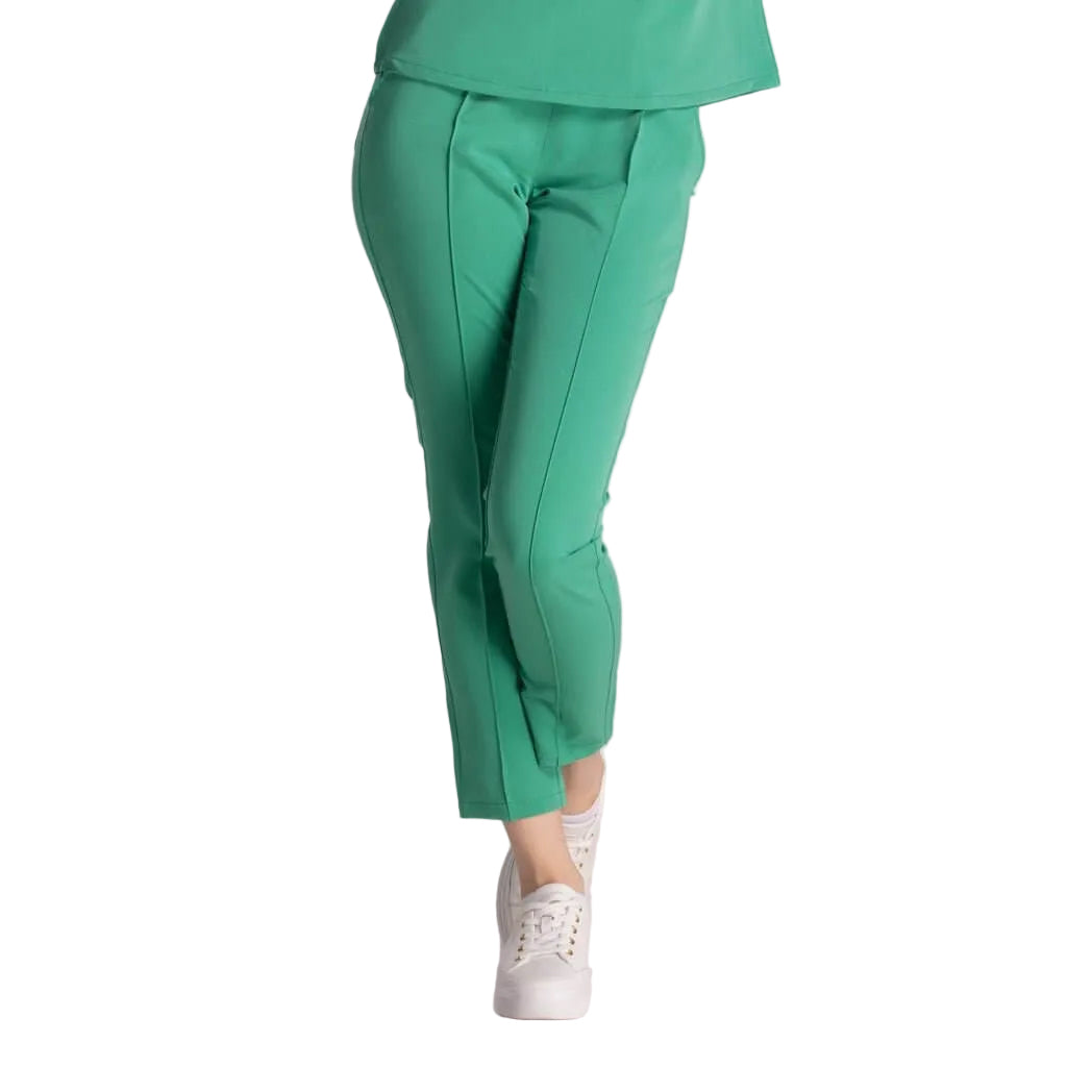 Pantaloni Medicali Elastici Elise, pantaloni verzi confortabili pentru medici, design elegant si functionalitate.