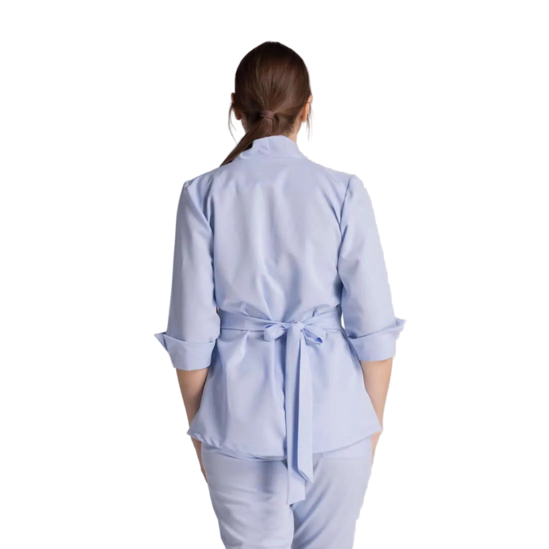 Bluza Elastica Elise - detaliu spate, design elegant si functional, guler shal si cordon ajustabil.