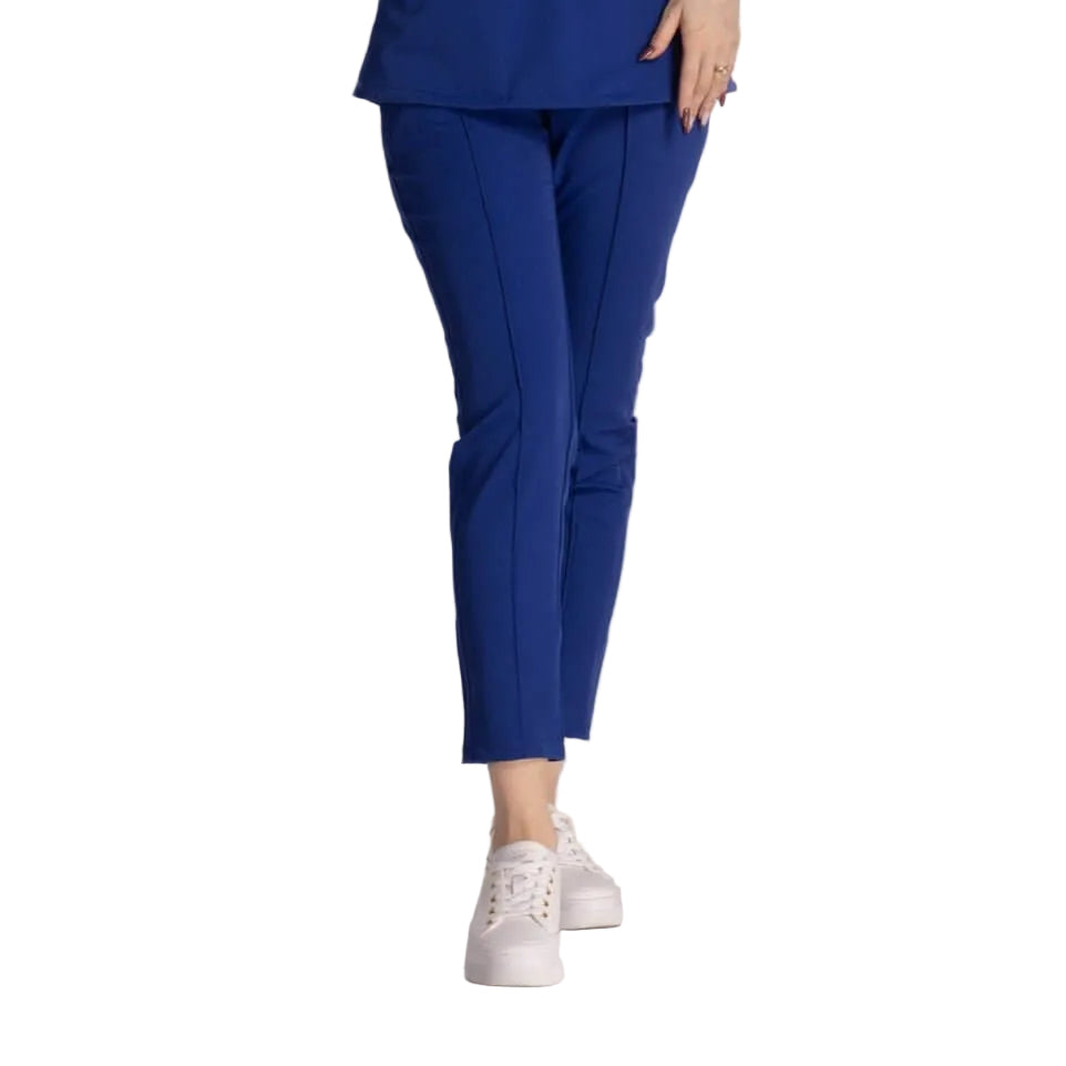 Pantaloni Elastici Elise, pantaloni medicali elastici blue, eleganți și confortabili pentru mediu profesional.